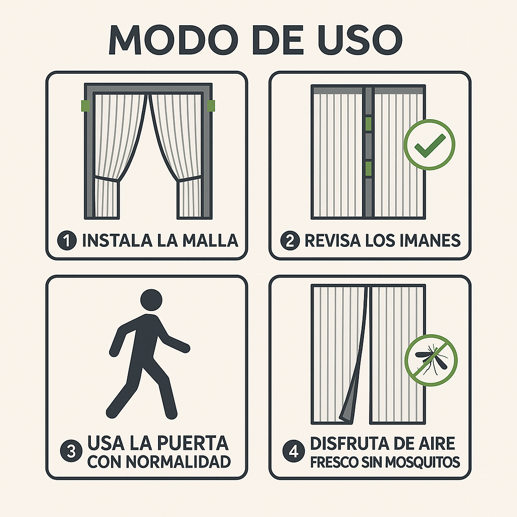 Malla Magnética de Puerta – Deja entrar aire, no insectos – Protección 24/7 para tu hogar desde el primer uso