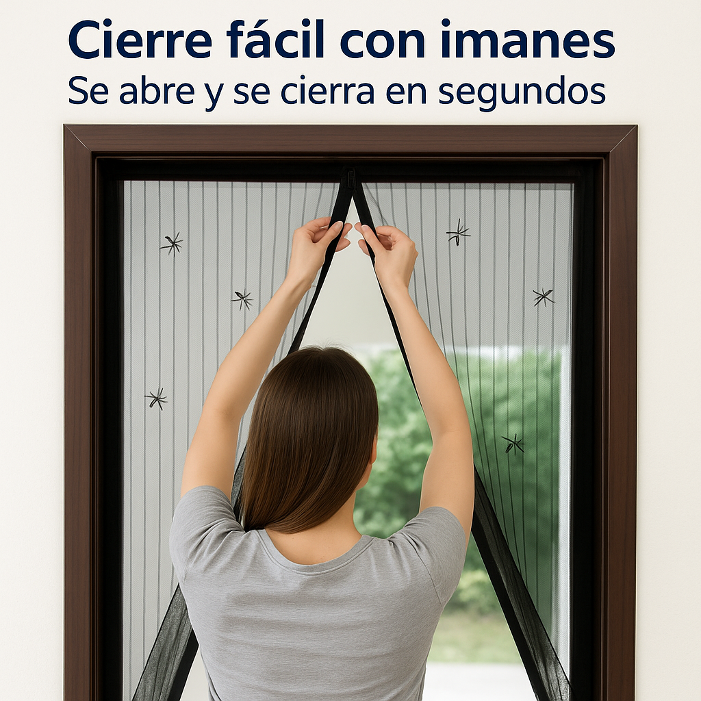 Malla Magnética de Puerta – Deja entrar aire, no insectos – Protección 24/7 para tu hogar desde el primer uso